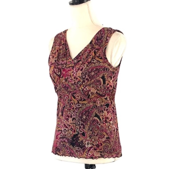 Liz Claiborne Vintage Women’s Slipover V-Neck Patterned Lined Tank Top Size L - Picture 4 of 13